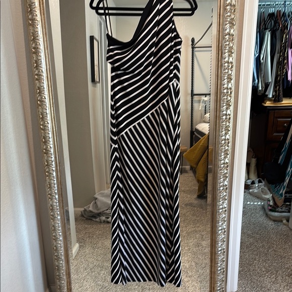 Ralph Lauren One-Shoulder Striped Dress in Black and White - Picture 1 of 2